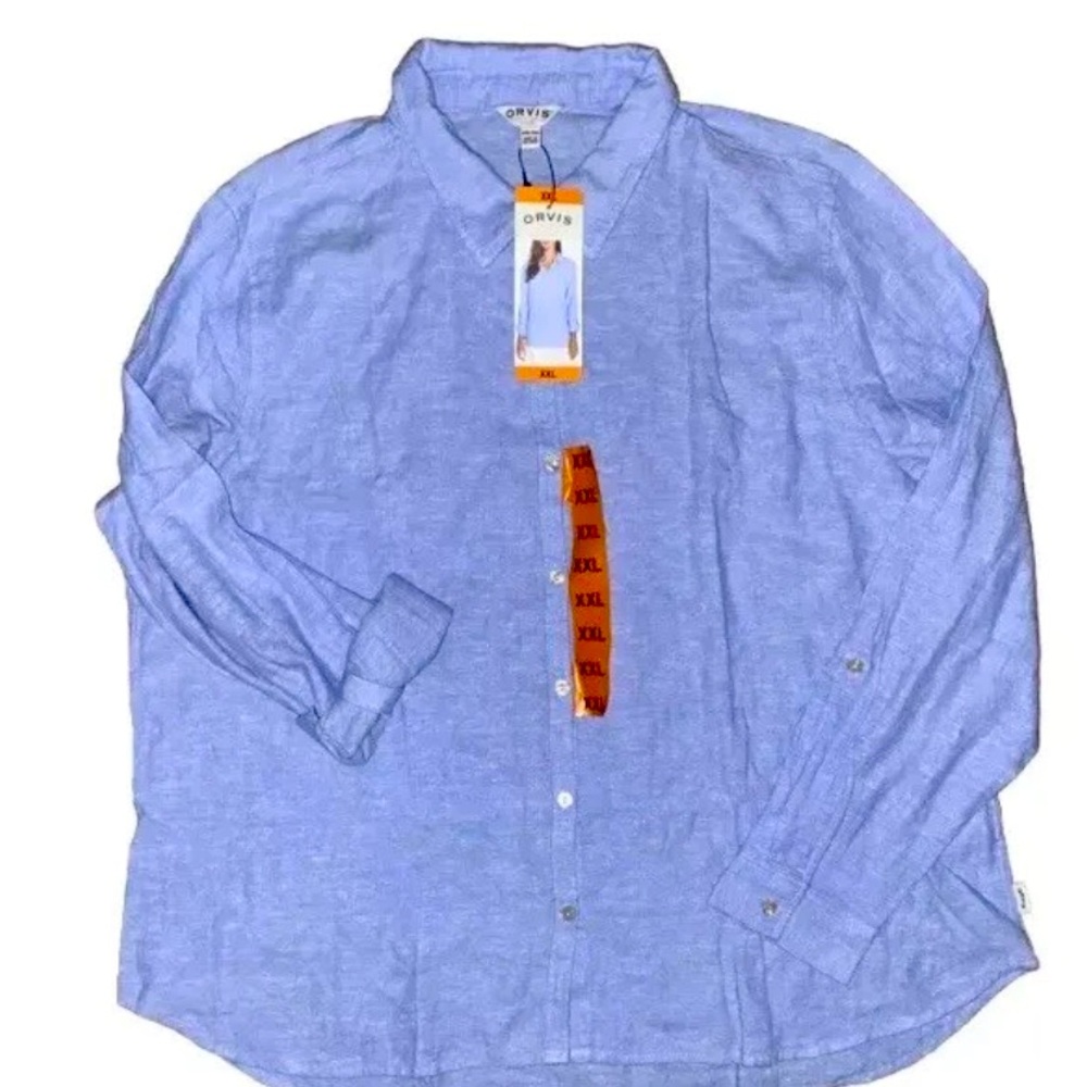Orvis Blue Casual Button Down Shirt Lightweight